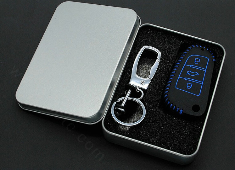 Cheap Genuine Leather Key Ring Auto Key Bags Smart for Audi A3 - Blue